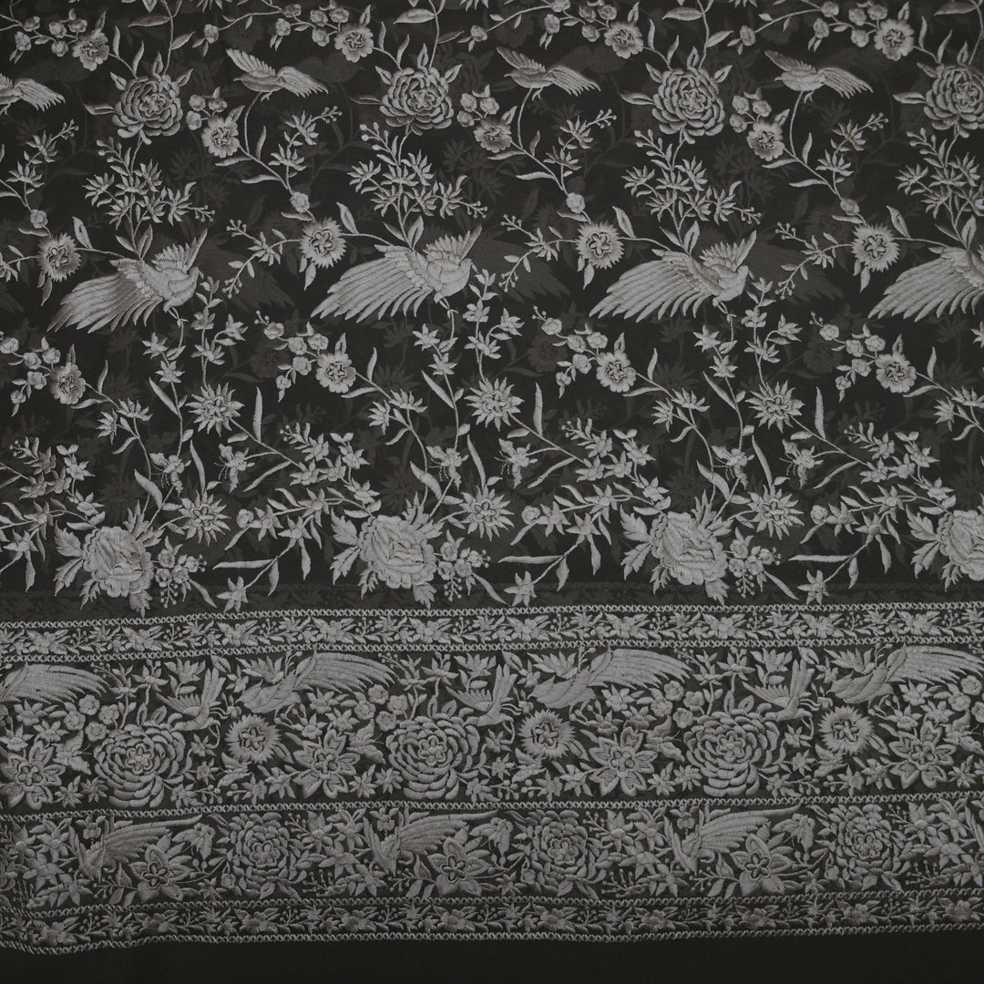 Black (Jet Black) Georgette with White Thread Embroidery | GGT-7587