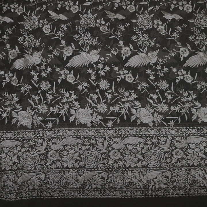 Black (Jet Black) Georgette with White Thread Embroidery | GGT-7587