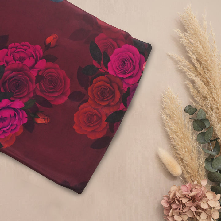 Maroon Floral Printed Crepe Fabric | 30-2691M