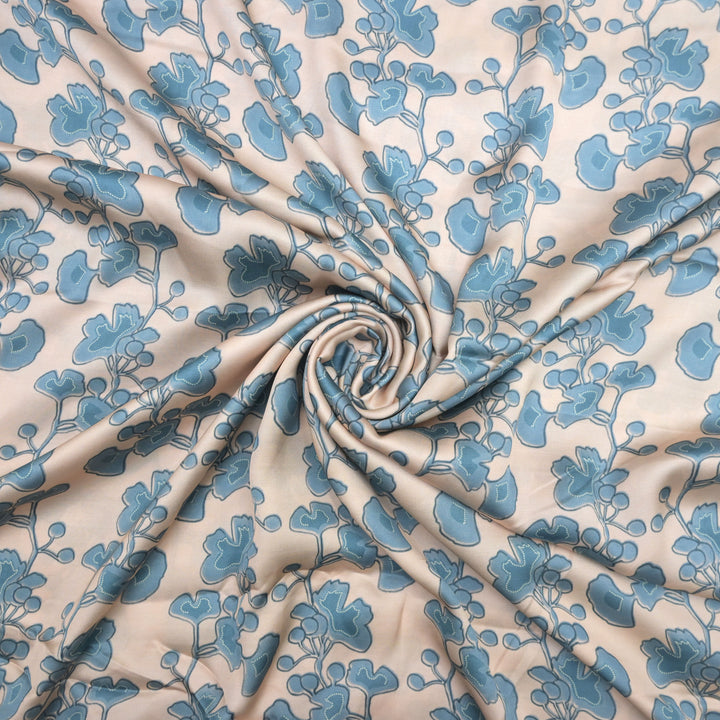 Light Blue Modal Satin Fabric in Digital Print