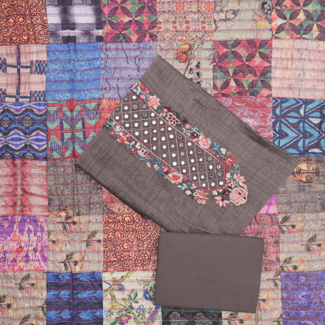 Brown Tussar Silk Unstitched Suit Set