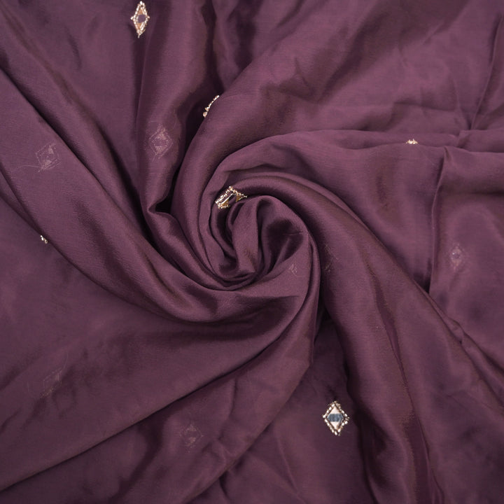 Deep Purple Chinon-Chiffon Fabric with Mirrorwork Embroidery