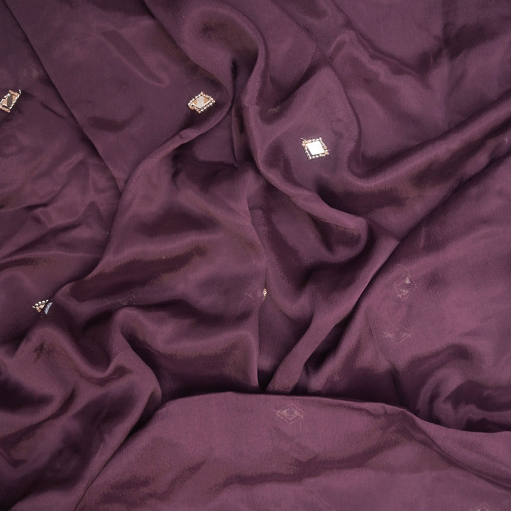 Deep Purple Chinon-Chiffon Fabric with Mirrorwork Embroidery
