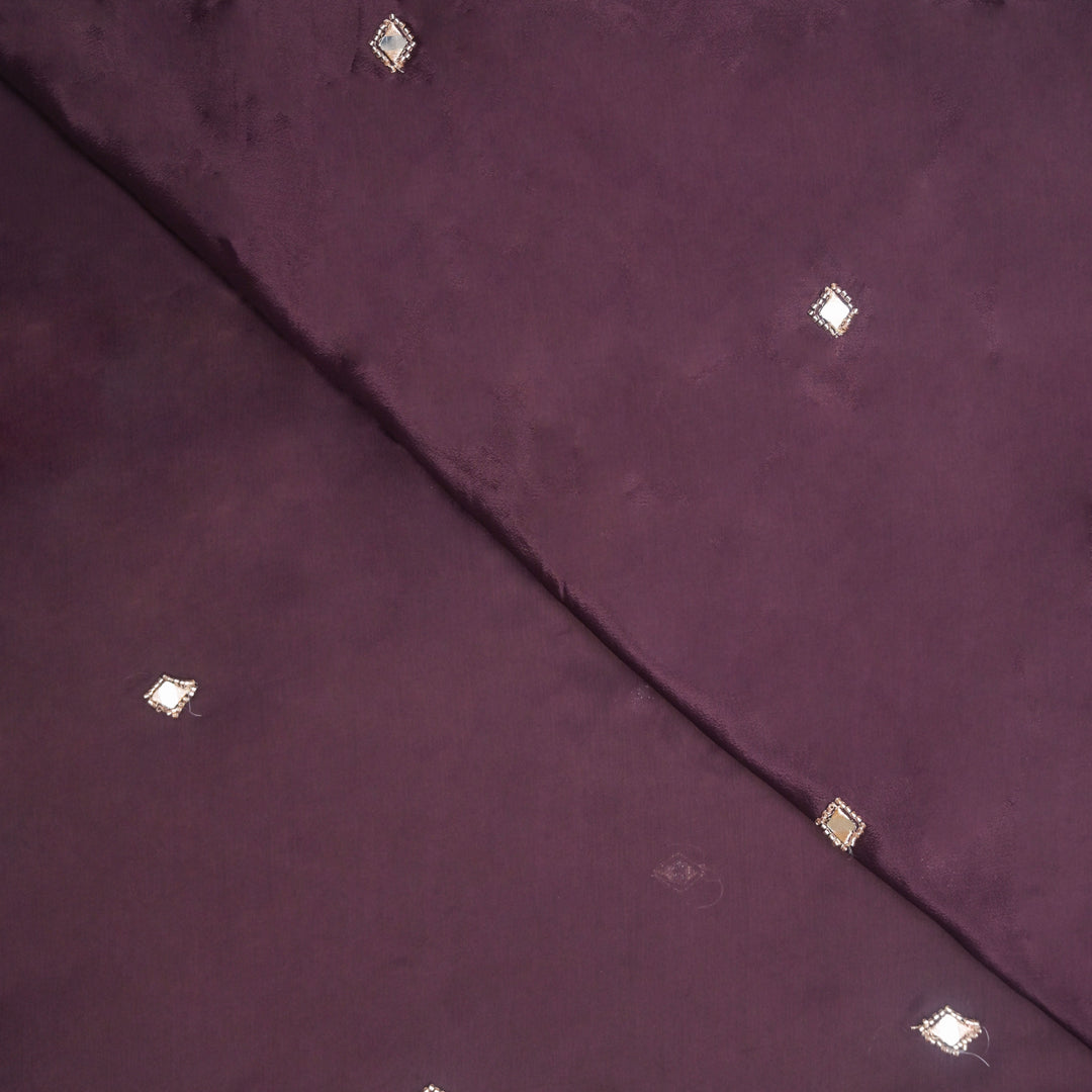 Deep Purple Chinon-Chiffon Fabric with Mirrorwork Embroidery