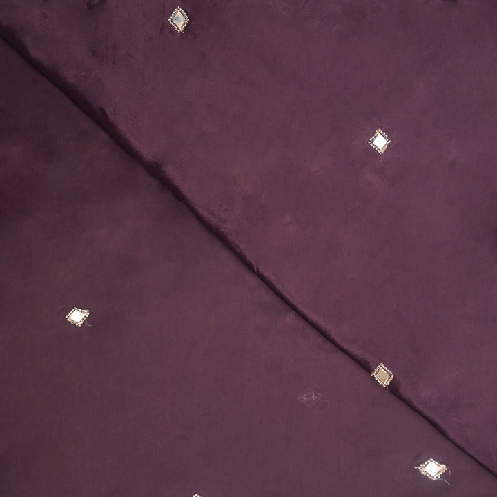 Deep Purple Chinon-Chiffon Fabric with Mirrorwork Embroidery