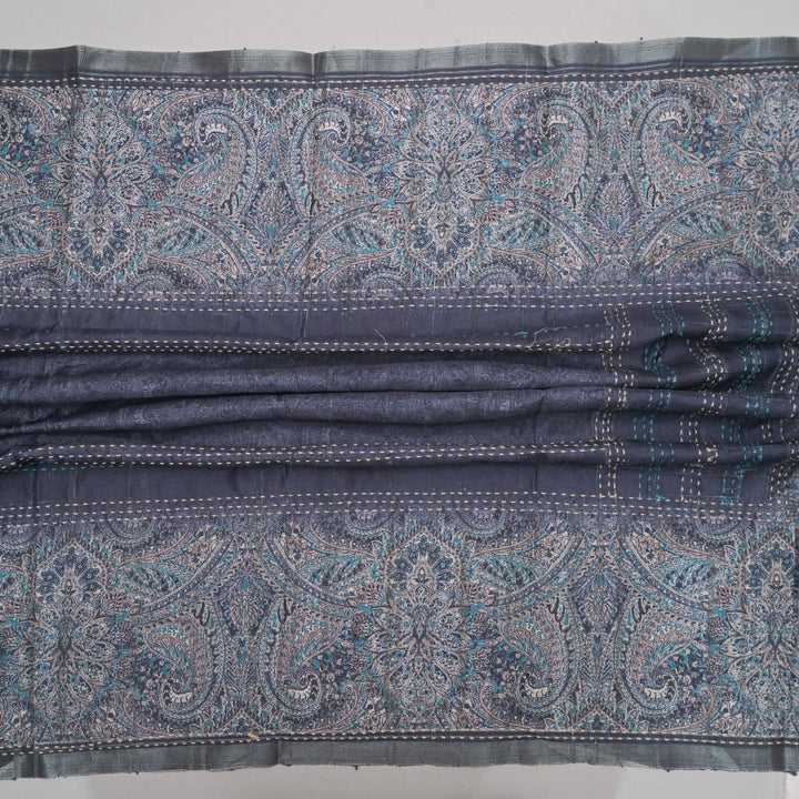 Grey Tussar Silk Unstitched Suit Set