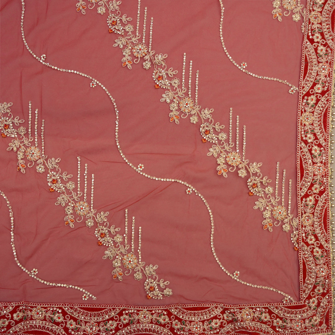 Red Bridal Net Dupatta with Stone & Zari Embroidery
