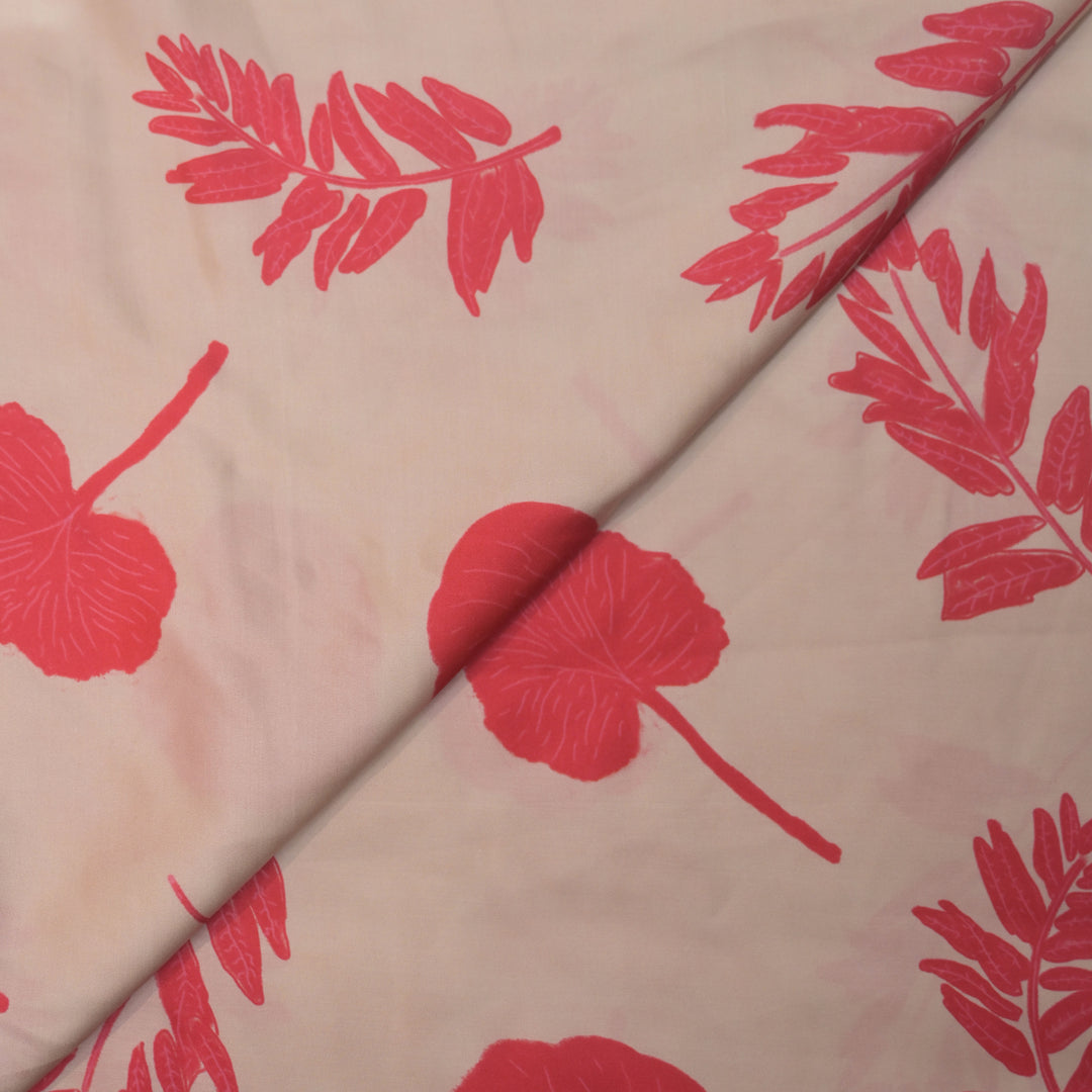 Baby Pink Modal Satin Fabric In Digital Prints