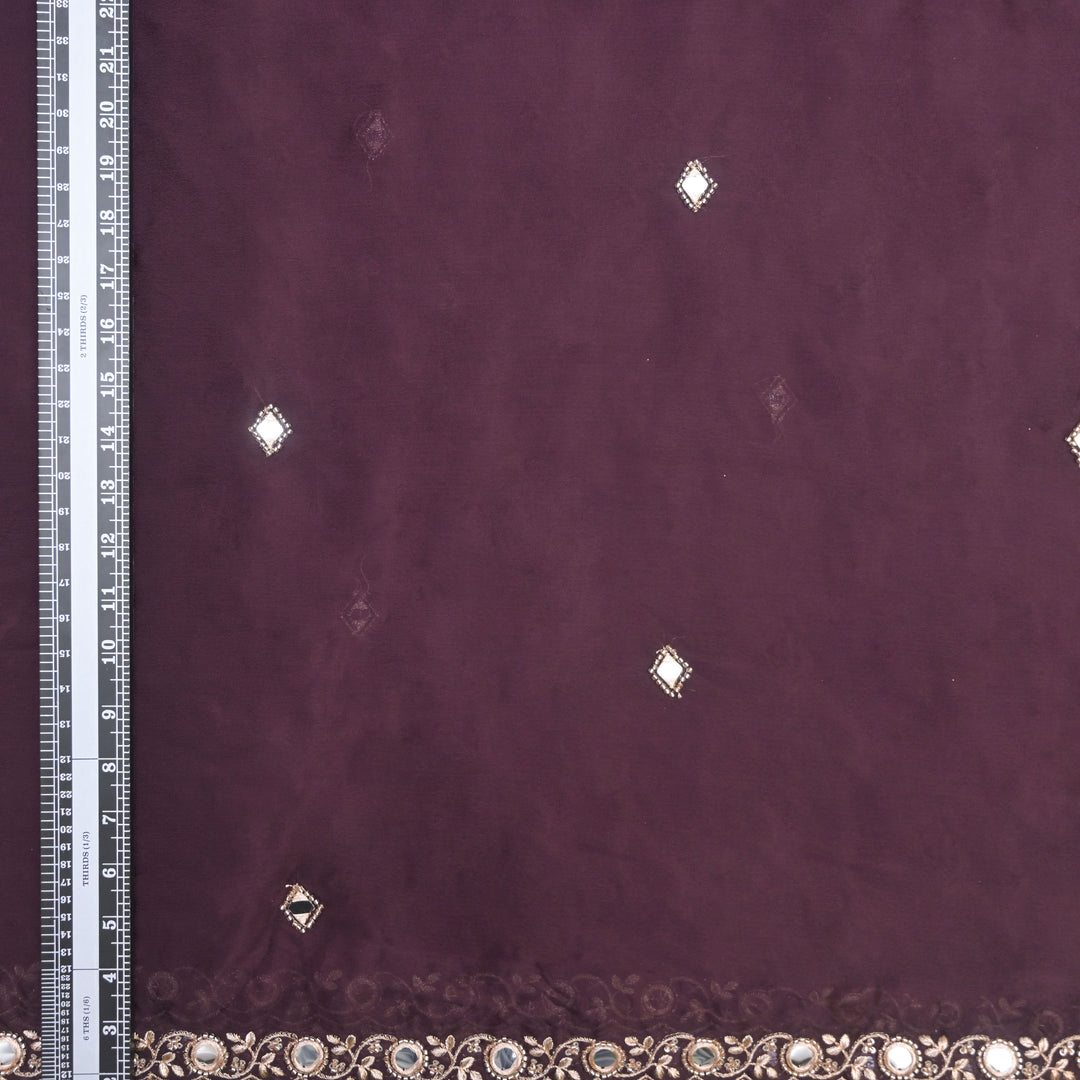 Deep Purple Chinon-Chiffon Fabric with Mirrorwork Embroidery