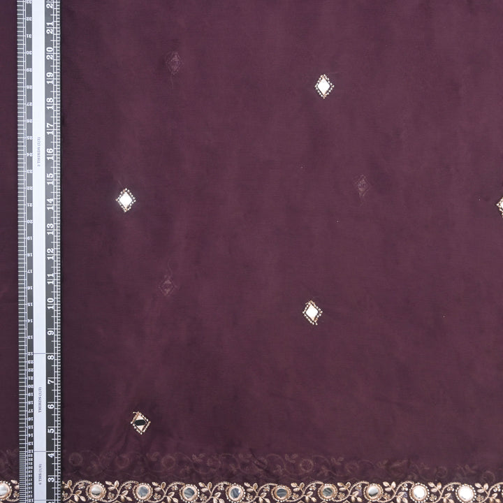 Deep Purple Chinon-Chiffon Fabric with Mirrorwork Embroidery