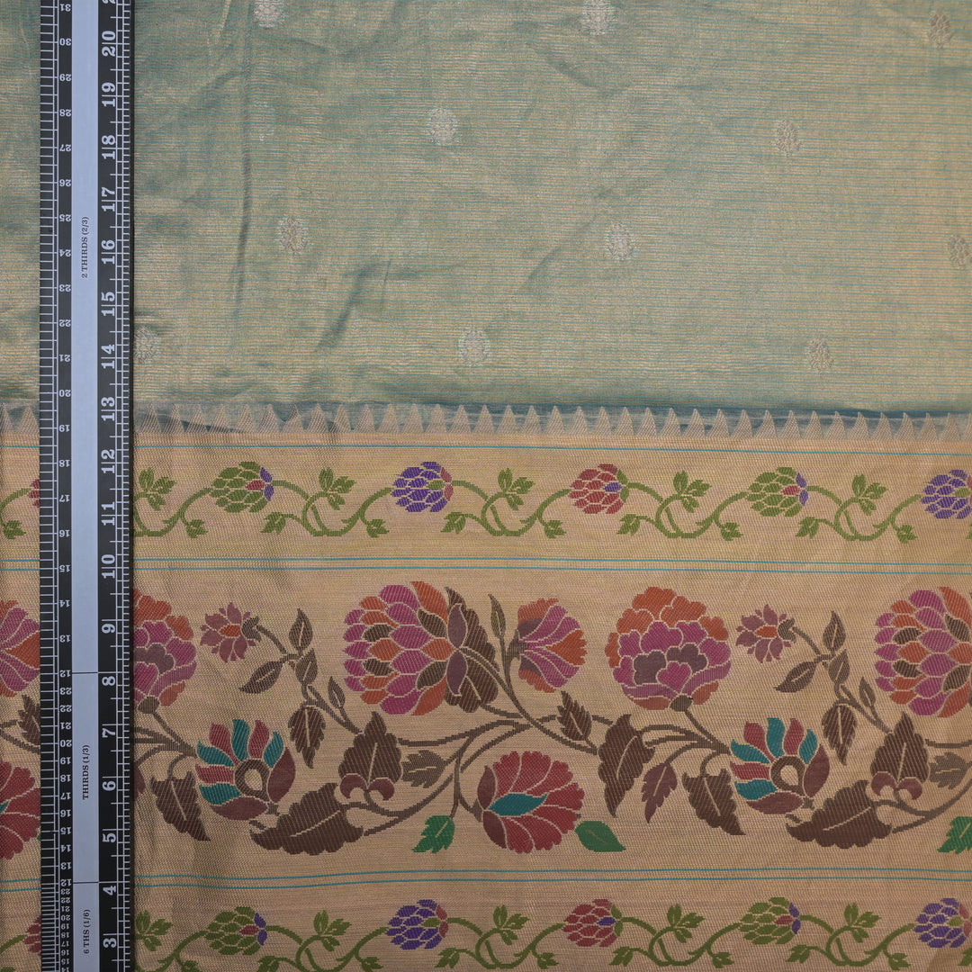 Powder Blue Brocade Tissue Fabric with Threadwork Embroidery
