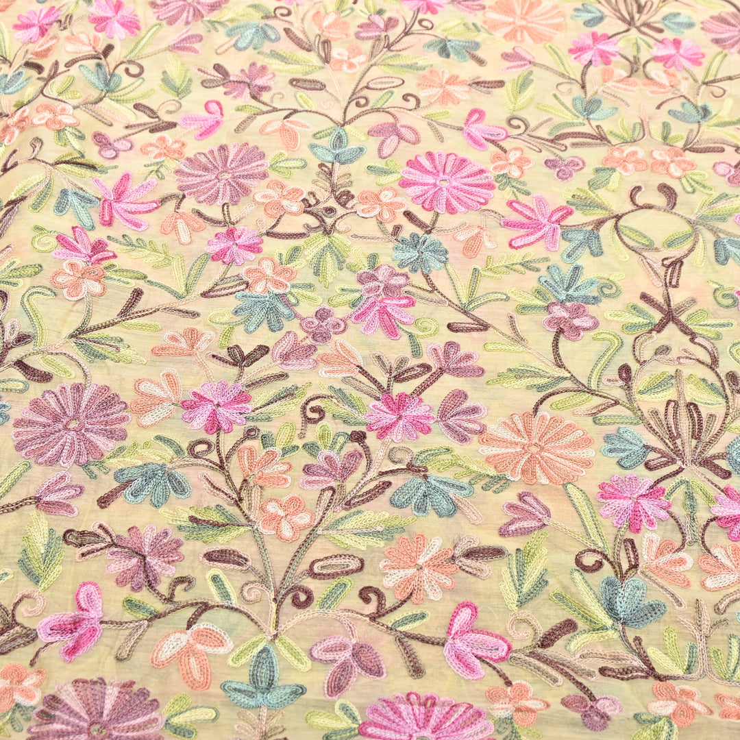 MULTICOLOR FLORAL THREAD EMBROIDERED MAL CHANDERI FABRIC- SA2894- 04