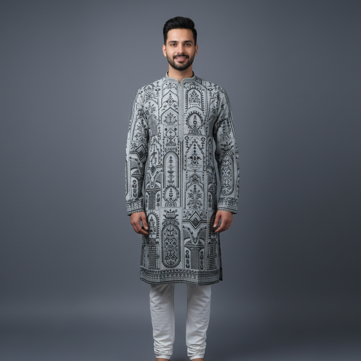 Grey All Over Embroidery Georgette Kurta Set