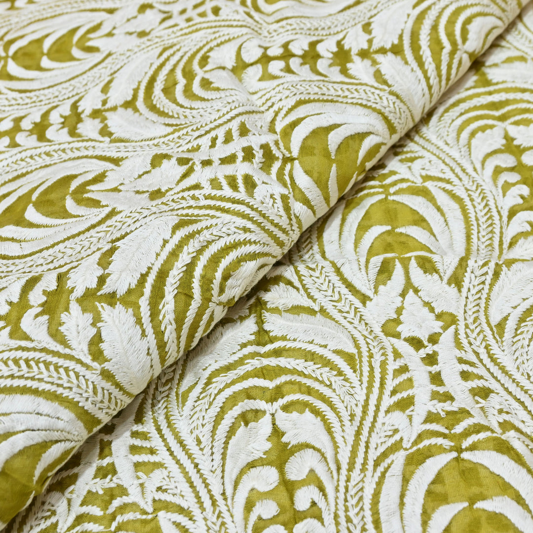 Macha Green Chanderi Fabric with allover Thread Embroidery