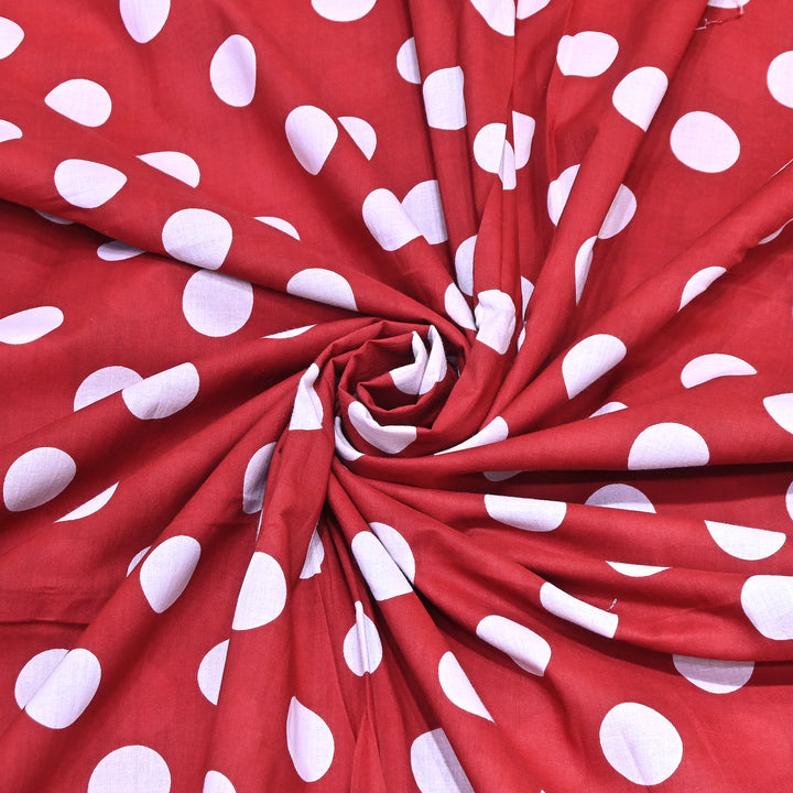 Premium Cotton Polka Dot Printed Fabric - Soft Breathable Designer Cotton Fabric - 000350-1d