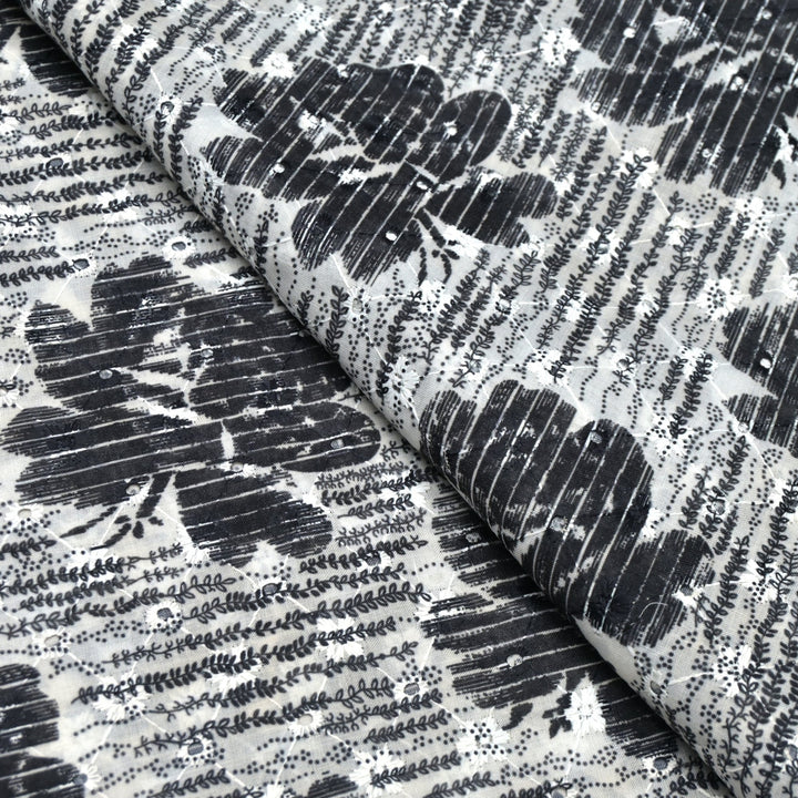 Floral Digital Print Cotton Chikan Embroidery Fabrics