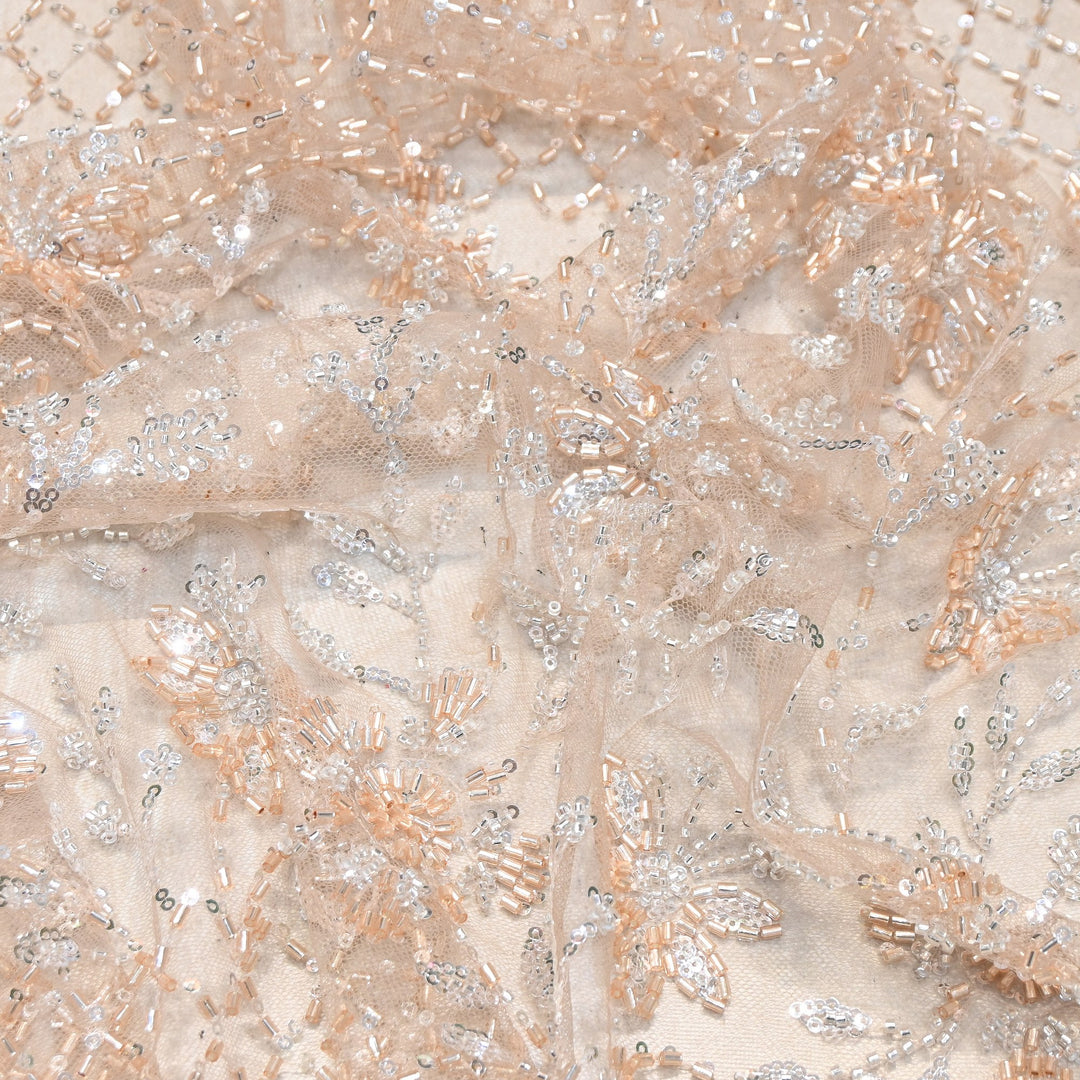 Premium Imported Heavy Beaded Floral Embroidery Net Fabric- 8827635-02