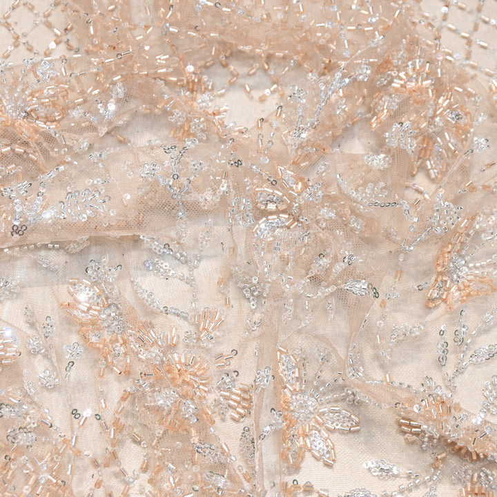 Premium Imported Heavy Beaded Floral Embroidery Net Fabric- 8827635-02