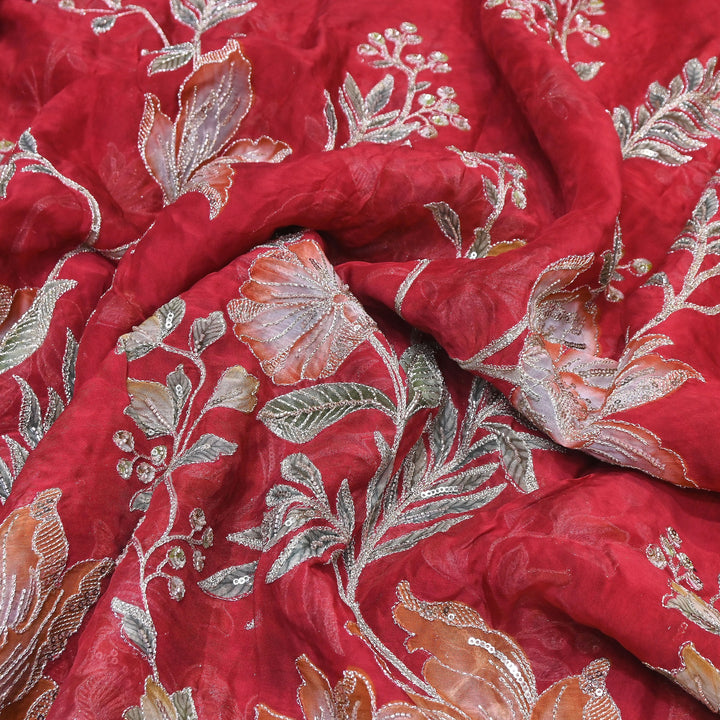Premium Viscose Organza Position Print Zari & Sequins Embroidery Fabric – Designer Fabric PB0002-2
