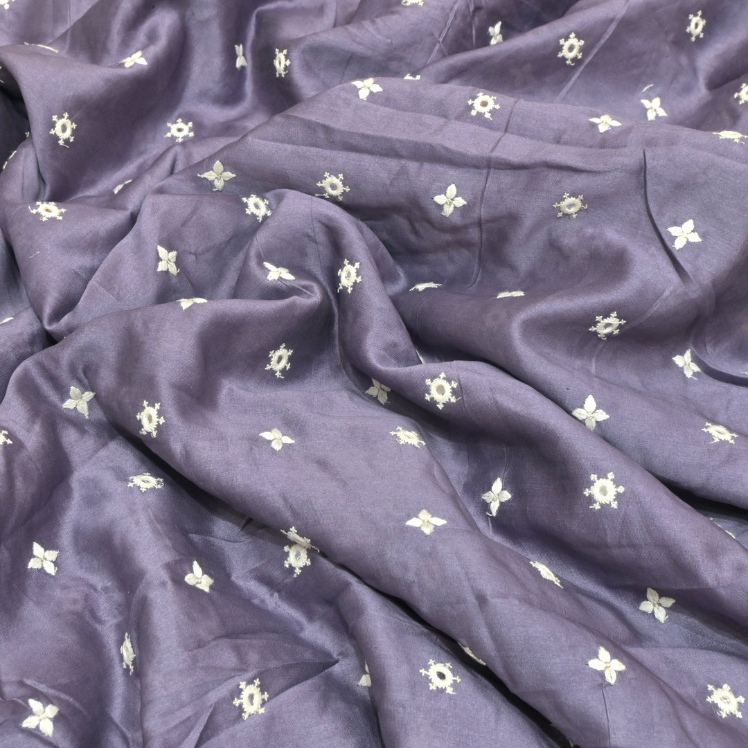 Silk Chanderi Mirror & Thread Buti Embroidery Fabric
