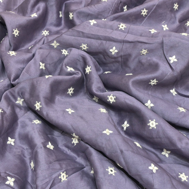 Silk Chanderi Mirror & Thread Buti Embroidery Fabric