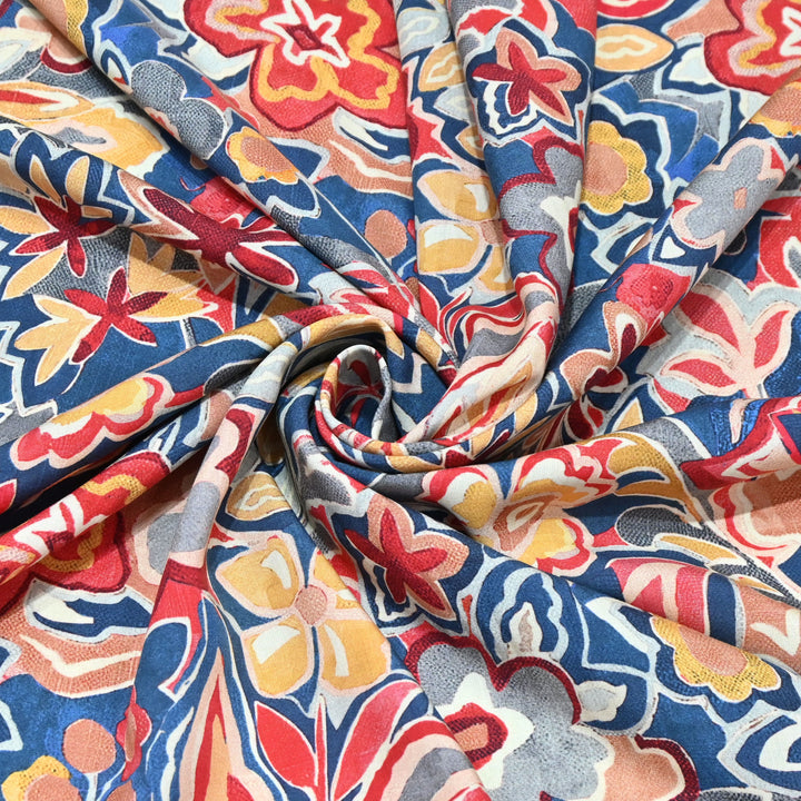 Blue Omura Cotton Artistic Floral Print