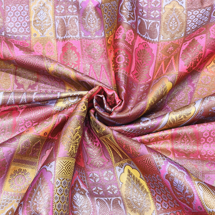Multi Rangoli Brocade Fabric – Premium Zari Woven Designer Brocade Fabric 001006-A14