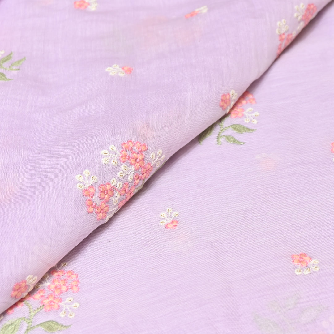 PASTEL LAVENDER COLOR MUL CHANDERI THREAD EMBROIDERY FABRIC - GP4822- 06