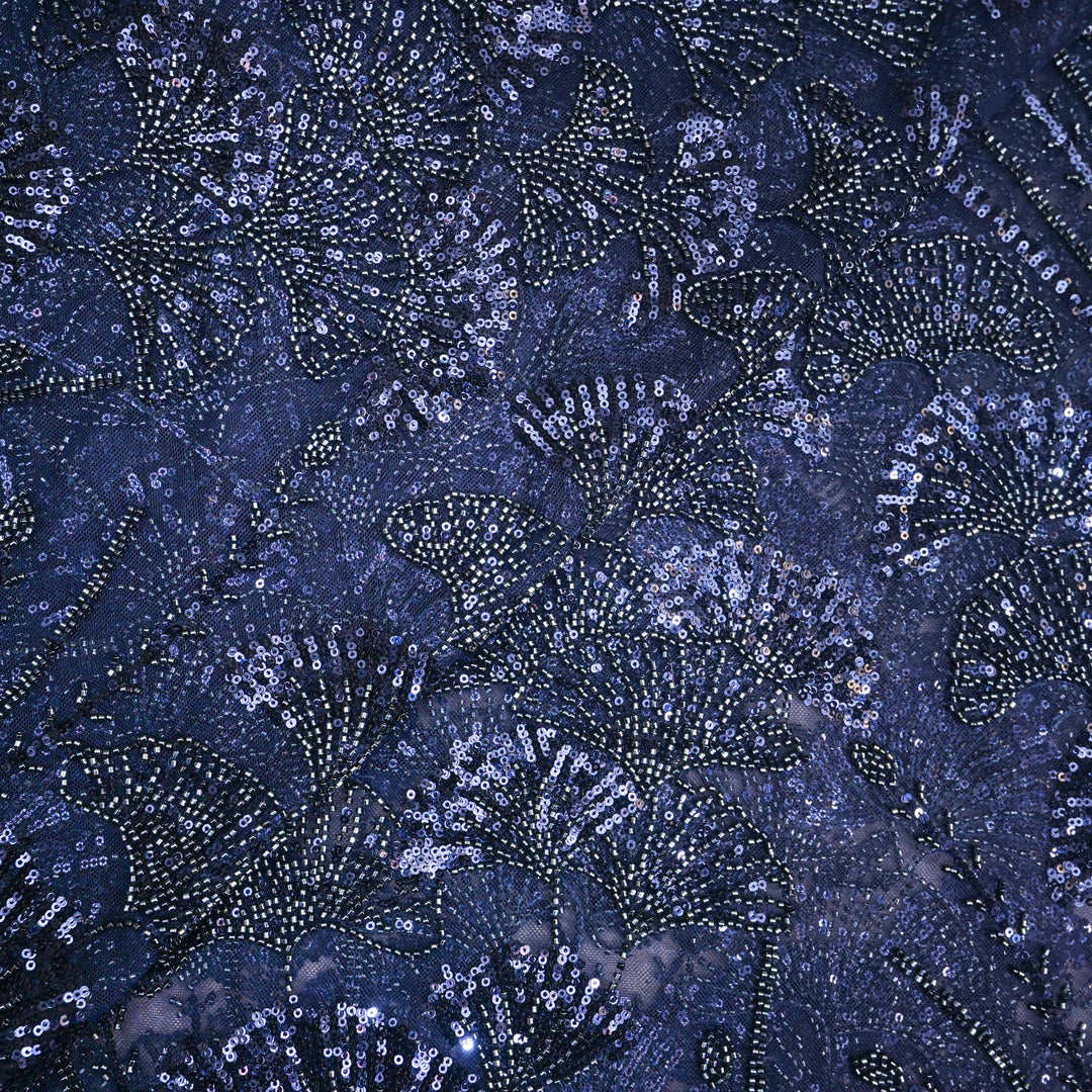 Navy Blue Net Imported Embroidery Fabric.| 017-255T