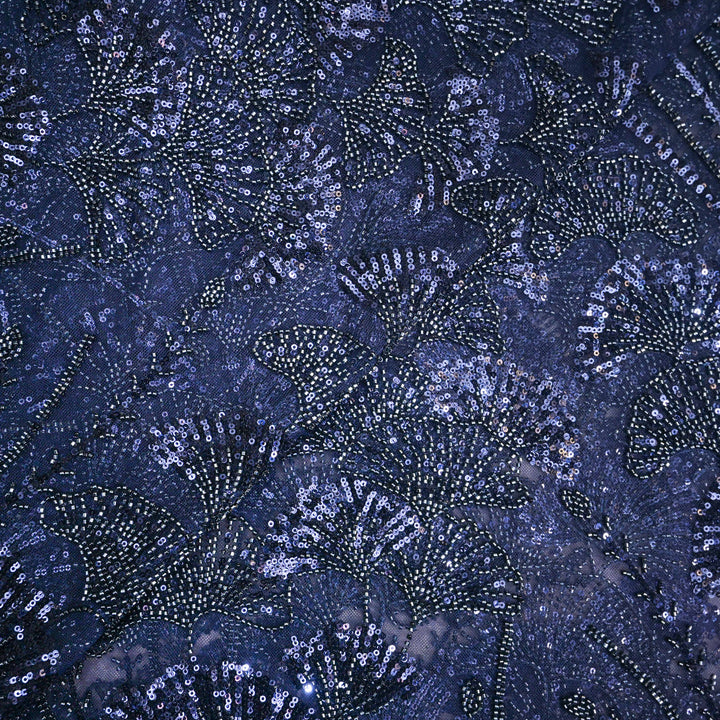 Navy Blue Net Imported Embroidery Fabric.| 017-255T