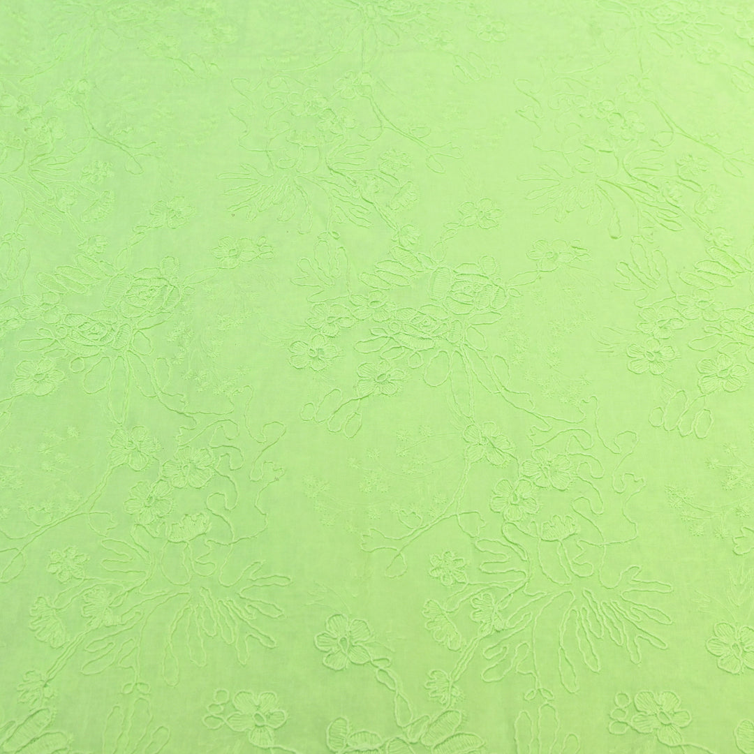 Pistachio Green Color Cotton Floral Thread Embroidery Fabric – Soft Designer Embroidered Cotton Fabric 0AT112-8