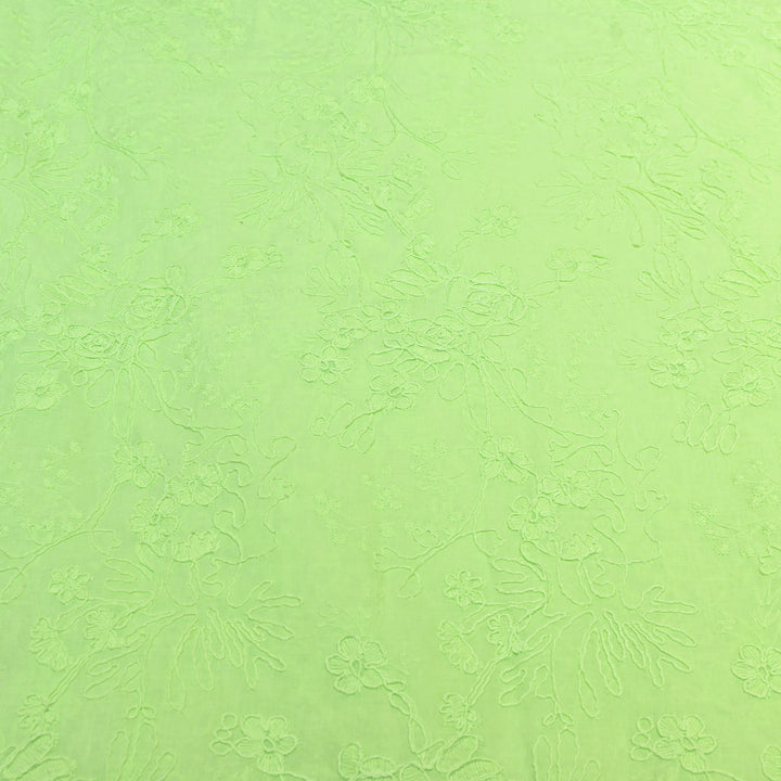 Pistachio Green Color Cotton Floral Thread Embroidery Fabric – Soft Designer Embroidered Cotton Fabric 0AT112-8