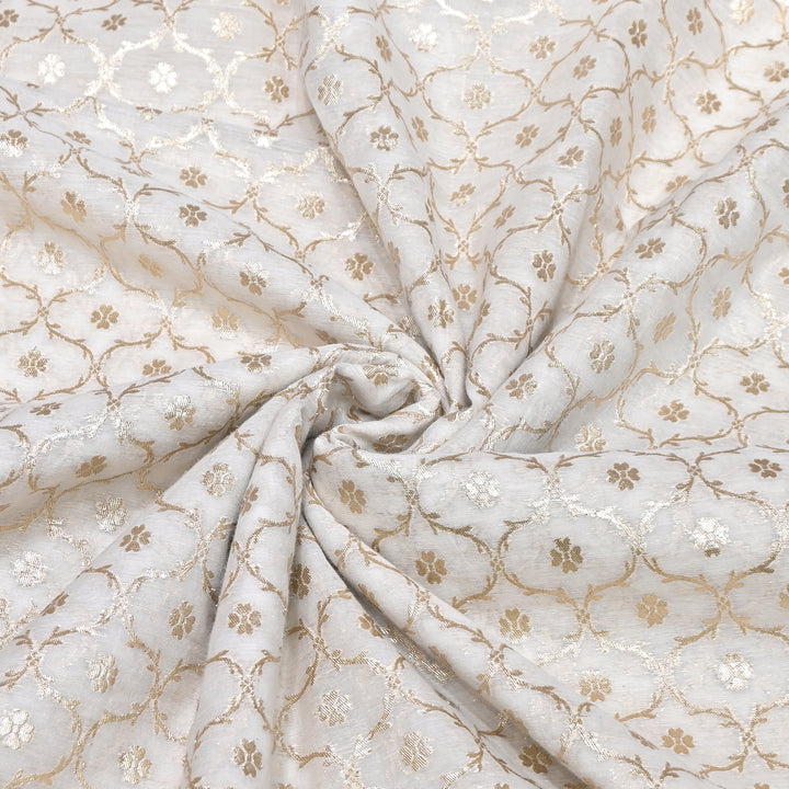 Banarasi Chanderi Gold Mat Zari Fabric – Premium Designer Ethnic Wear Fabric 000313-12