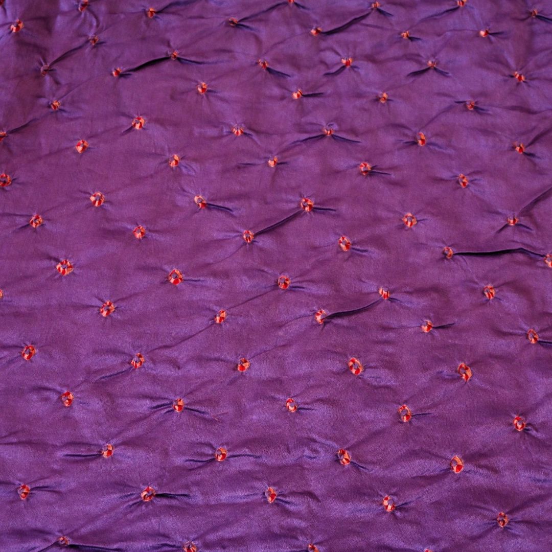 Royal Purple Pure Silk Chanderi Bandhni Fabric | CN-79-1082