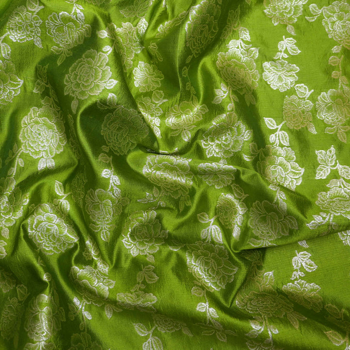 Parrot green Pure mango Silk Zari Brocade fabric. | 165-192PG