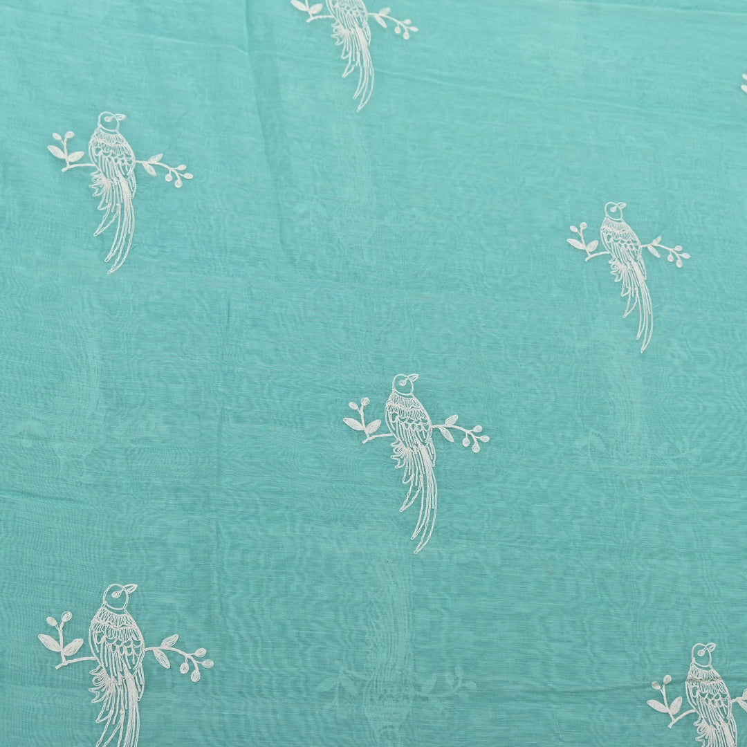AQUA SAGE BLUE COLOR MUL CHANDERI THREAD EMBROIDERY FABRIC GP4120A-4