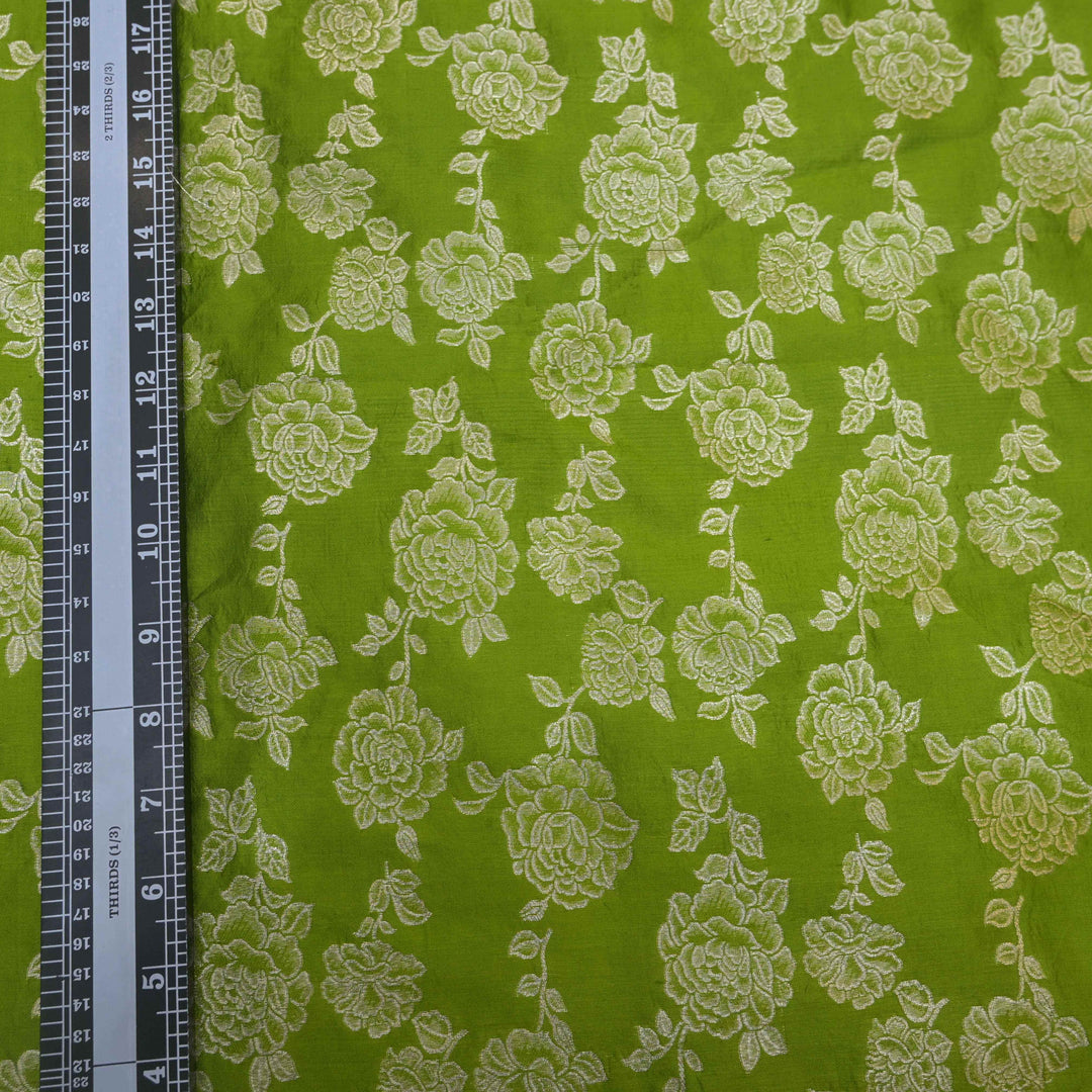 Parrot green Pure mango Silk Zari Brocade fabric. | 165-192PG