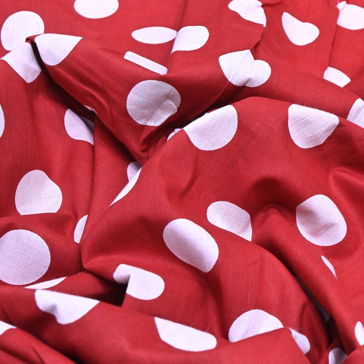 Premium Cotton Polka Dot Printed Fabric - Soft Breathable Designer Cotton Fabric - 000350-1d