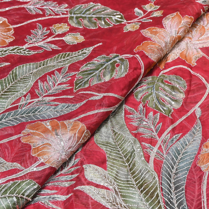 Premium Viscose Organza Position Print Zari & Sequins Embroidery Fabric – Designer Fabric PB0002-2