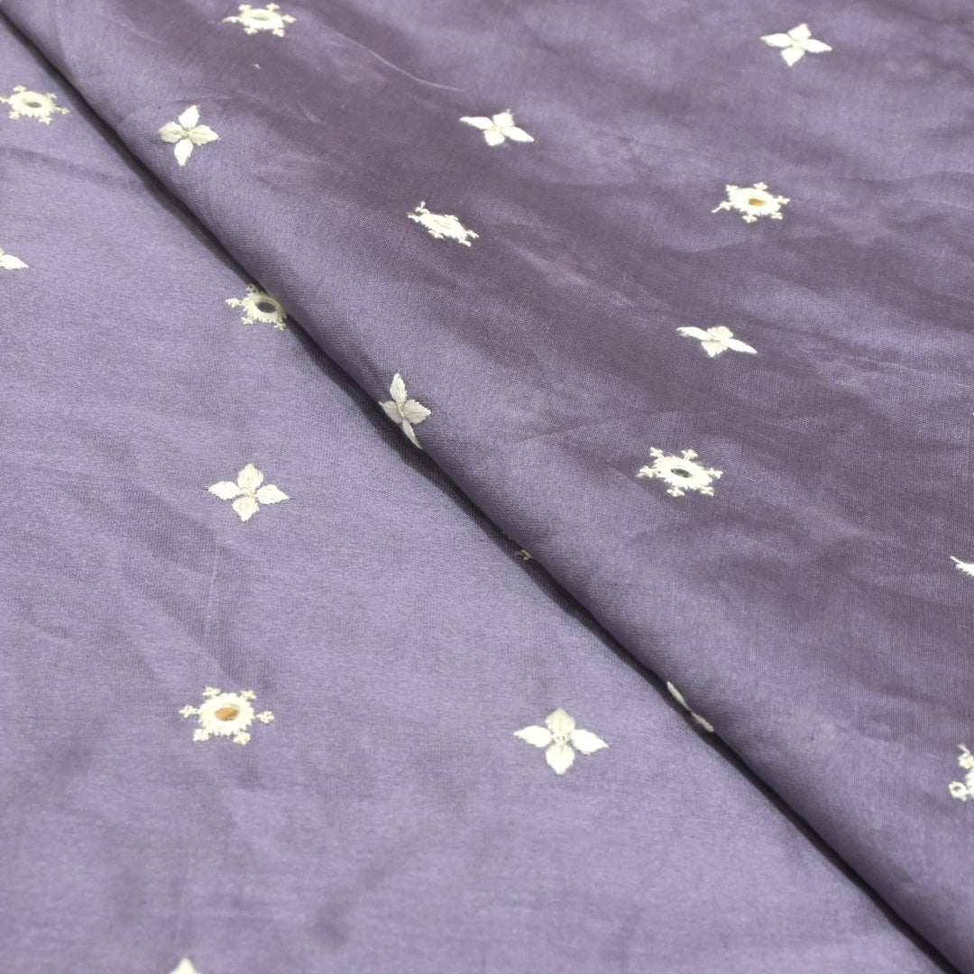 Silk Chanderi Mirror & Thread Buti Embroidery Fabric