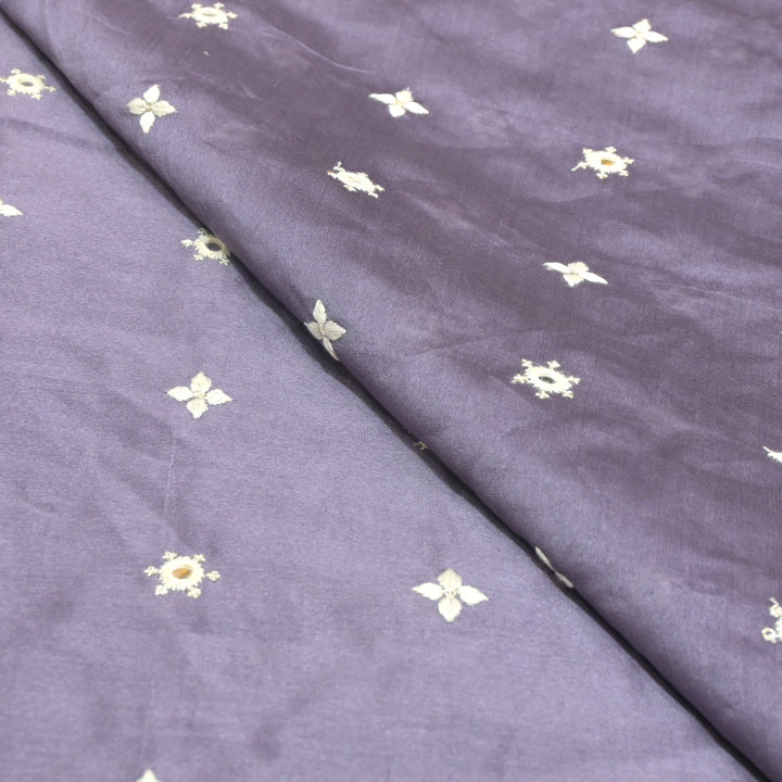 Silk Chanderi Mirror & Thread Buti Embroidery Fabric