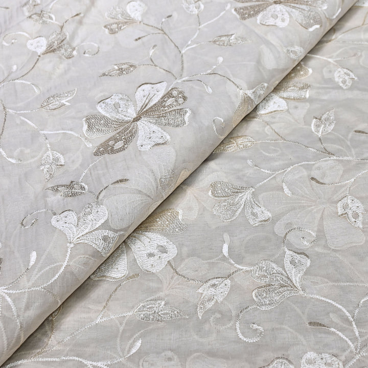 Premium Dyeable Mul Chanderi Floral Thread Embroidery Fabric - 0NDA46