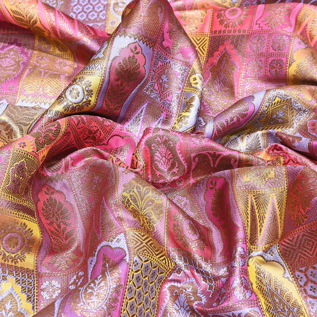 Multi Rangoli Brocade Fabric – Premium Zari Woven Designer Brocade Fabric 001006-A14