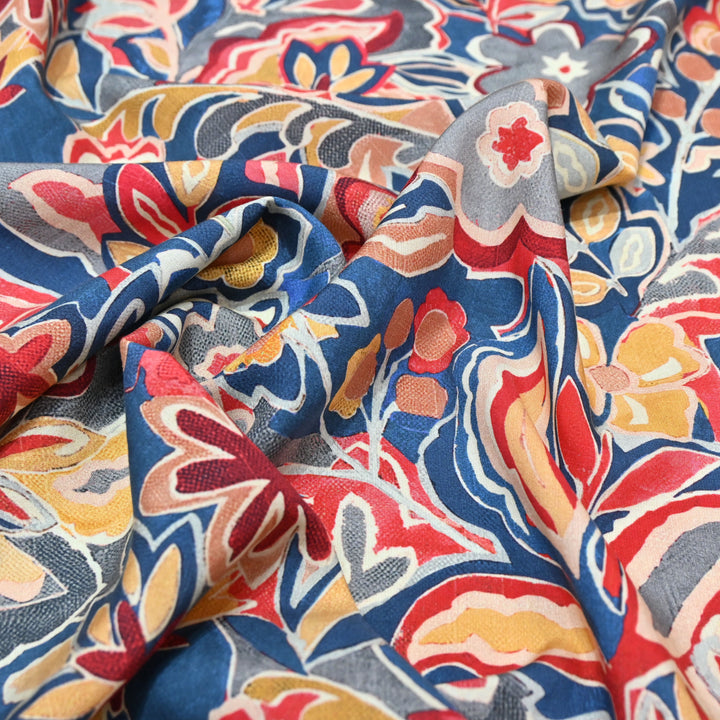 Blue Omura Cotton Artistic Floral Print