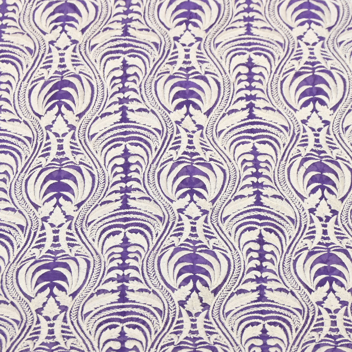 Violet Chanderi Fabric with allover Thread Embroidery