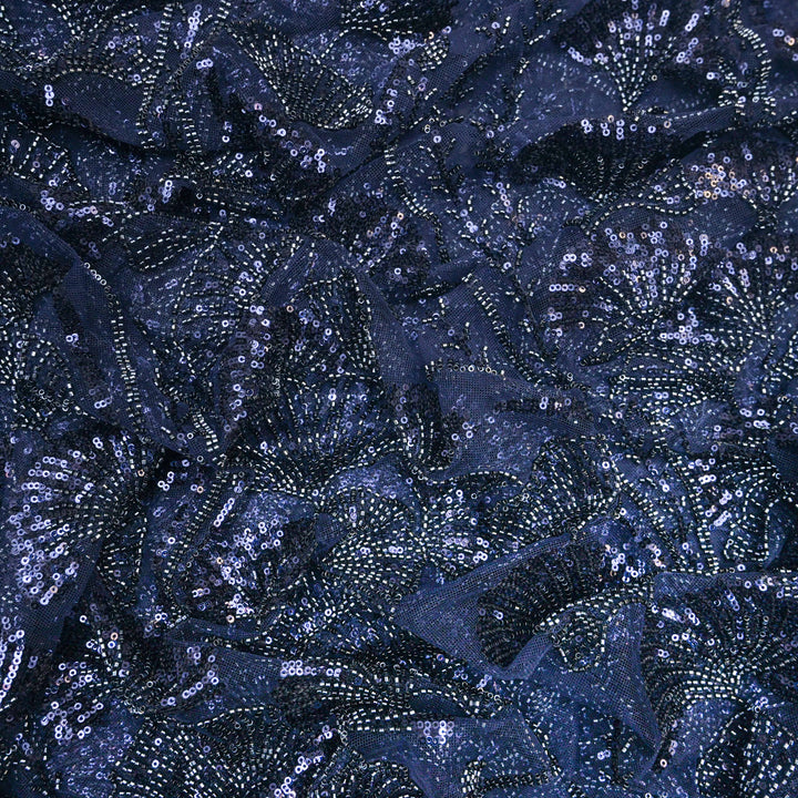 Navy Blue Net Imported Embroidery Fabric.| 017-255T