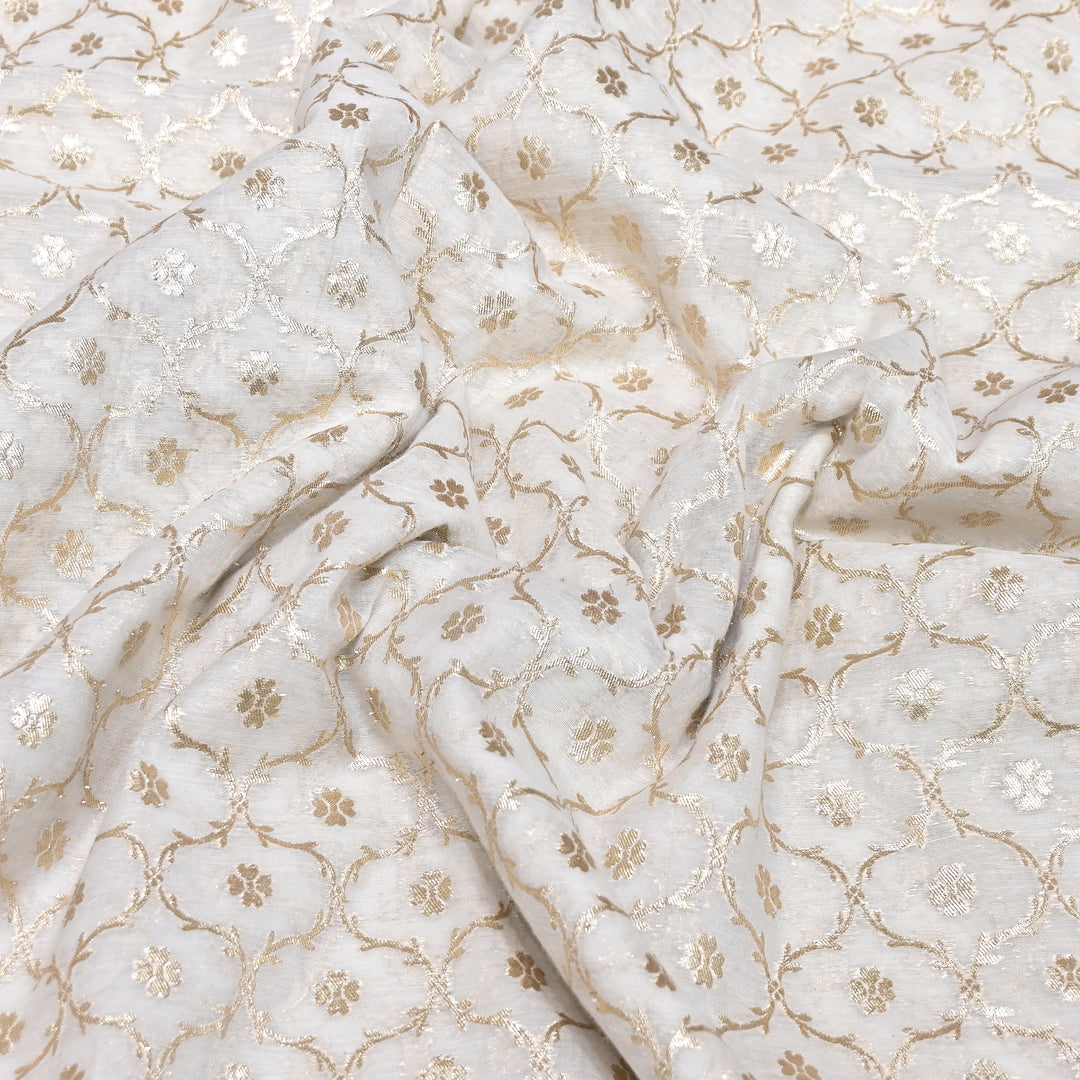 Banarasi Chanderi Gold Mat Zari Fabric – Premium Designer Ethnic Wear Fabric 000313-12