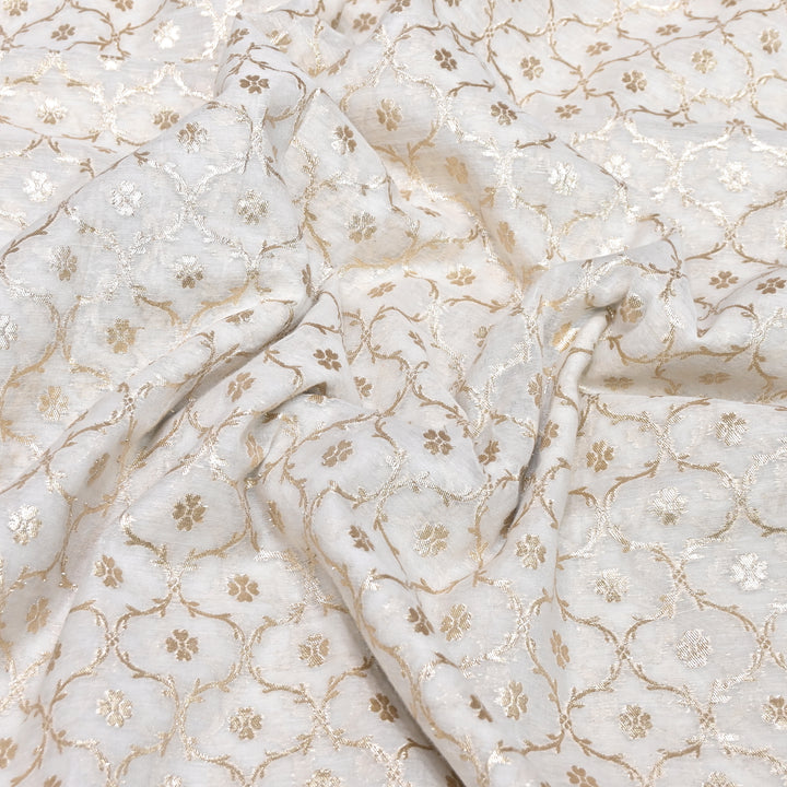 Banarasi Chanderi Gold Mat Zari Fabric – Premium Designer Ethnic Wear Fabric 000313-12