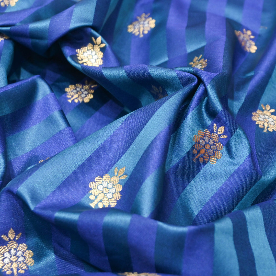 Ocean Blue Mina Zari Brocade Fabric