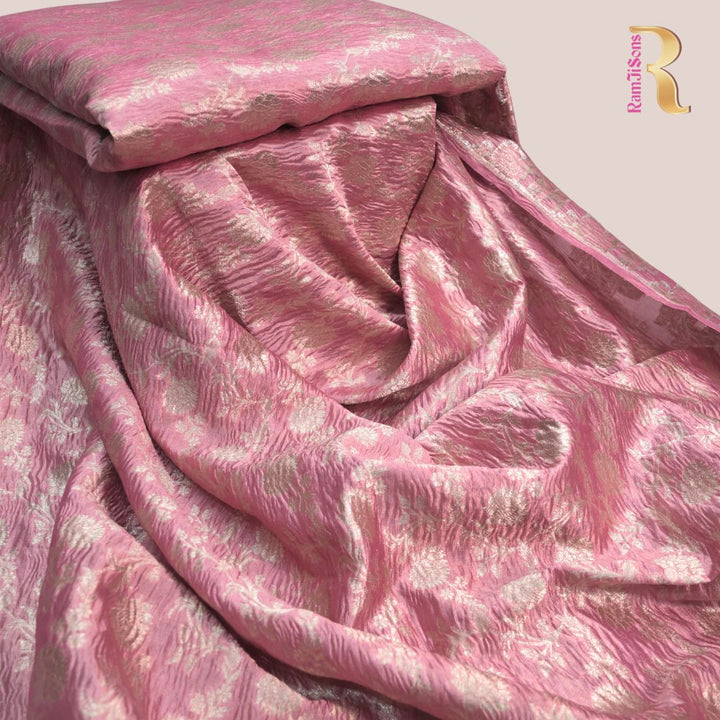 Baby Pink Pure Crush Tissue Zari Jaal | T-16-204